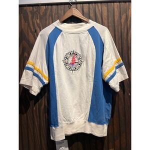 Vintage Kenny Rogers Nautical Short Sleeve Sweatshirt White Blue Embroidered L